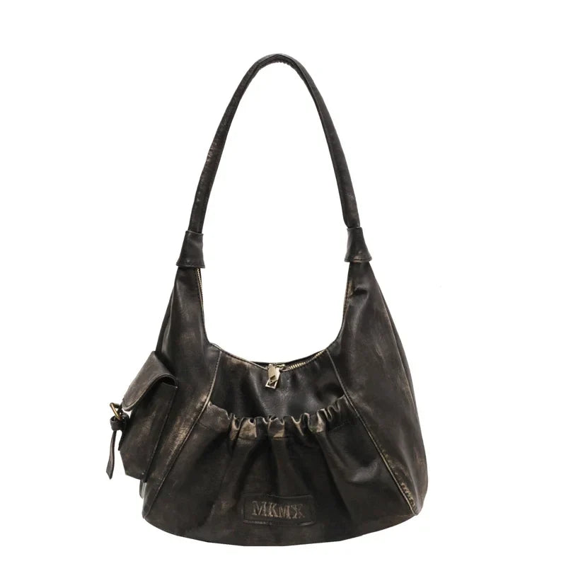 Retro Leather Shoulder Bags for Women 2025 Spring Vintage Underarm Bag Handbags and Purses Latest Fashion Hand Bag