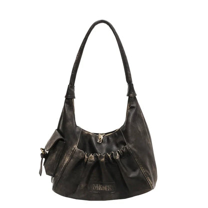 Retro Leather Shoulder Bags for Women 2025 Spring Vintage Underarm Bag Handbags and Purses Latest Fashion Hand Bag