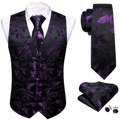 100 Colors Men Vest Tie Hanky Cufflinks Set Waistcoat Paisley Floral Jacquard Sleeveless Jacket Wedding Business