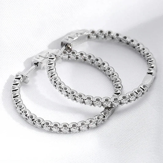 18K Plated 1.74-6.5cttw All Moissanite Hoop Earrings for Women Lab Diamond Jewelry 100% 925 Sterling Silver Earring