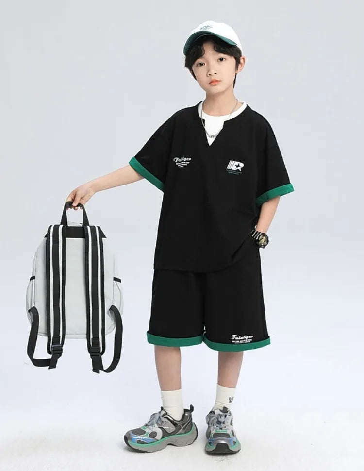 Sporty Korean Children's Clothes 2025 Boys Sets Tracksuit for Boy Top Shirts Tops Home Clothing 10 14 Years Kids Summer Set Suit