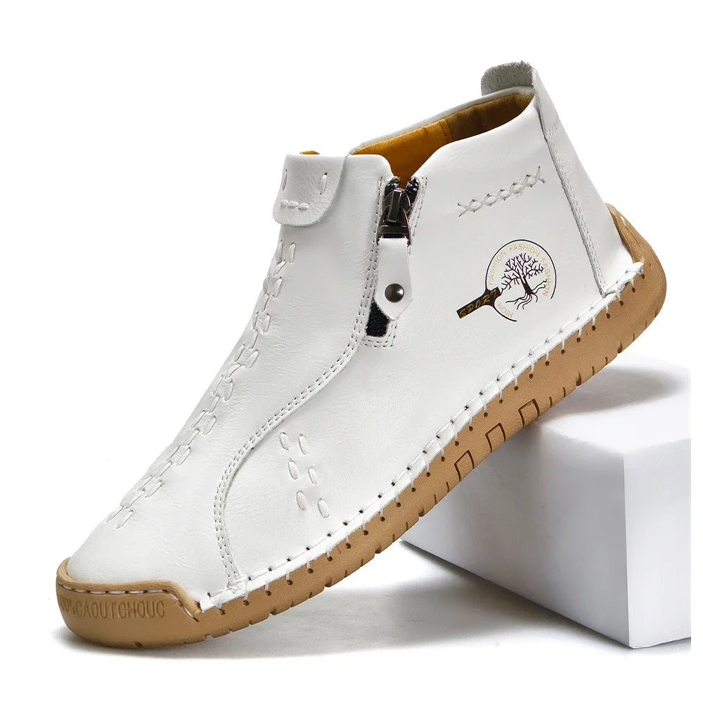 New Classic Handmade Leather Men Shoes Zipper Design Outdoor Sneakers Slip On Breathable Casual Shoes Leather Men Ankle Boots