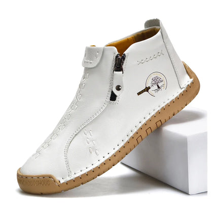 New Classic Handmade Leather Men Shoes Zipper Design Outdoor Sneakers Slip On Breathable Casual Shoes Leather Men Ankle Boots