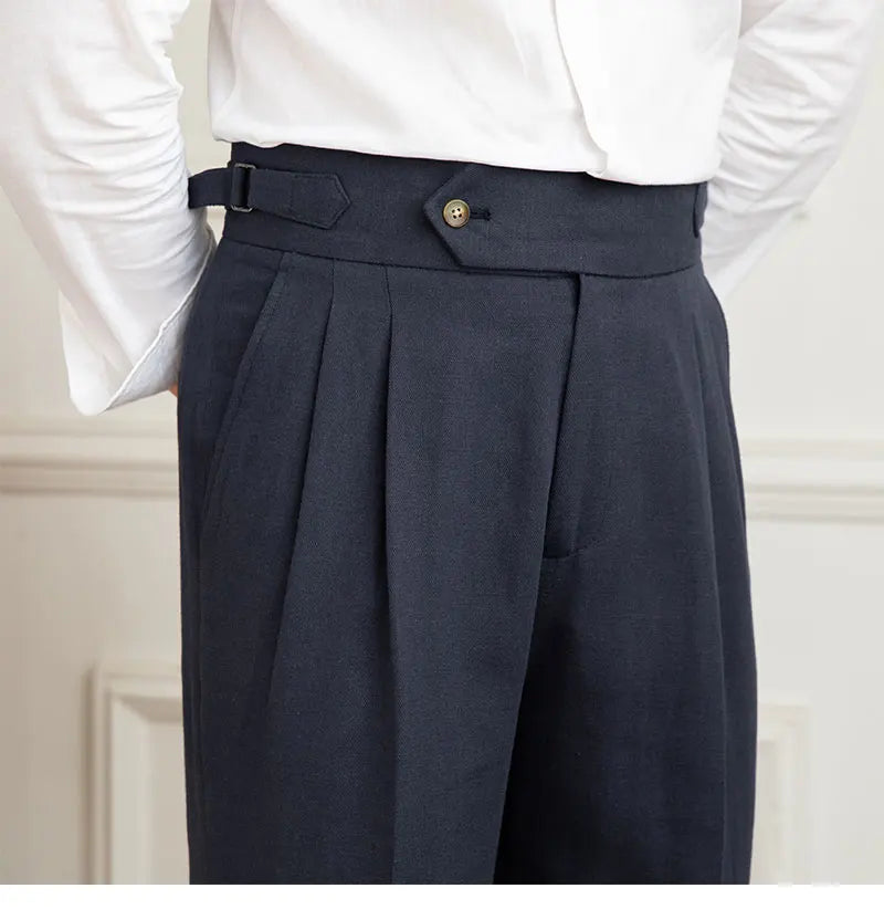 Three Gentleman Summer Naples Casual Straight Pants Men's Commuting Cotton and Linen Comfortable Breathable High Waist Pants