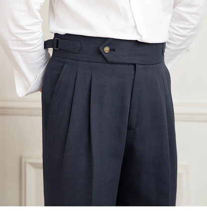Three Gentleman Summer Naples Casual Straight Pants Men's Commuting Cotton and Linen Comfortable Breathable High Waist Pants