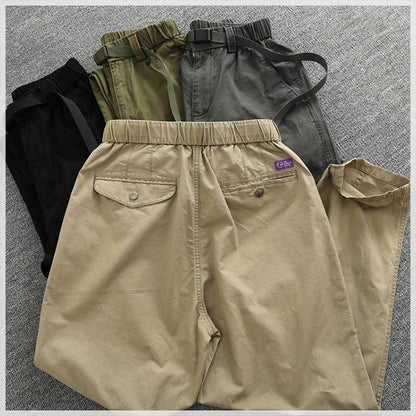 Summer thin casual pants men's straight straight tube loose conical overalls all cotton wash re-engraved purple mark daddy pants