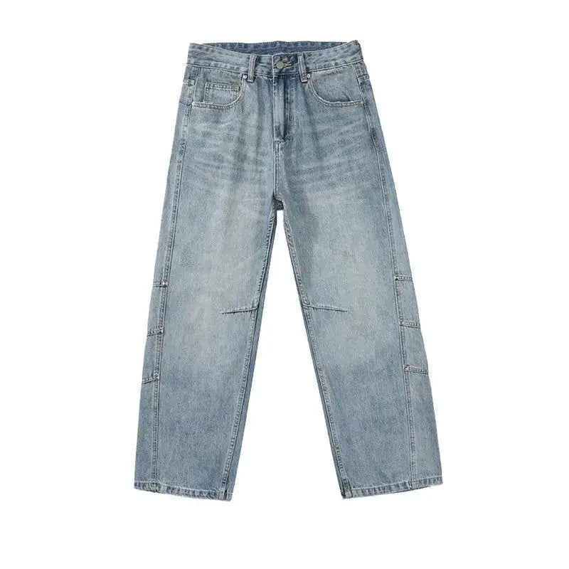 Japanese And Korean Retro Straight Leg Jeans With Loose Fit Men'S Workwear Wide Leg Pants High Street Casual Curved Knife Pants