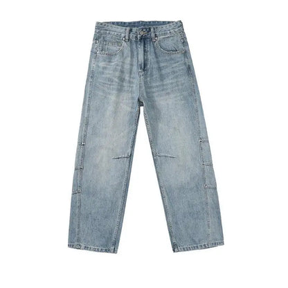 Japanese And Korean Retro Straight Leg Jeans With Loose Fit Men'S Workwear Wide Leg Pants High Street Casual Curved Knife Pants