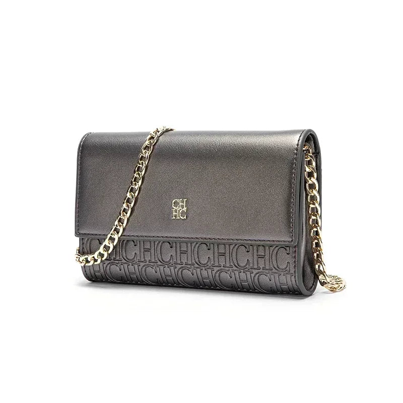 Crossbody Bag Embossed Logo Chain Shoulder Bag Flap Handbag For Women Daily Use Party Night Out Shopping Travel Casual