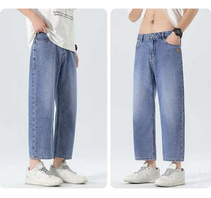 High Streets Spring Summer Men's Jeans American Retro Baggy Wide Leg Denim Pants Loose Solid Cotton Jeans Male Trendy Trousers