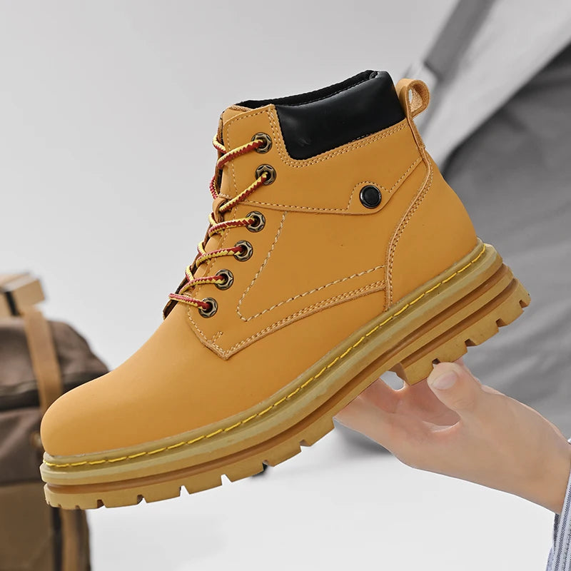 Handmade Outdoor Men Genuine Leather Boots Male Comfortable Business Party Casual Shoes Street Thick Sole Lace Up Shoes Big Size