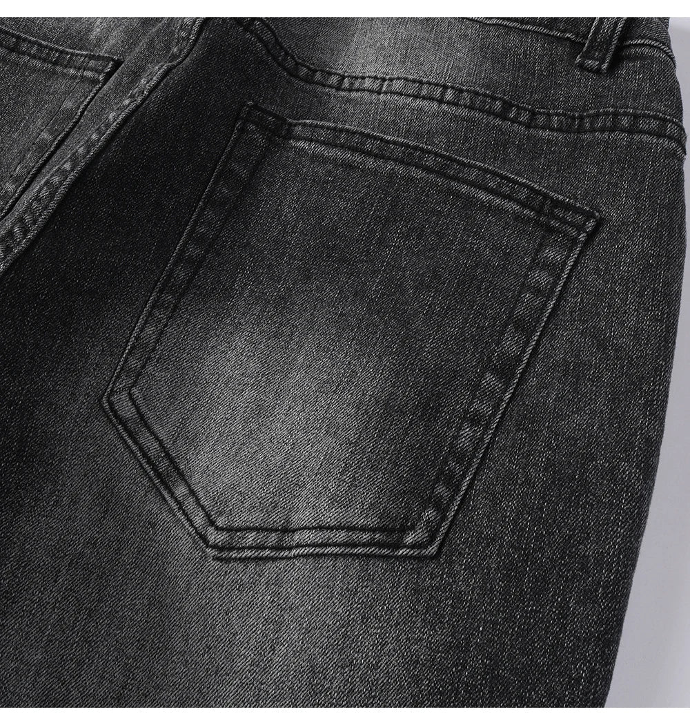 Men's Boot Cut Denim Jeans Gray Black High-Quality Cotton Pants Classic Slim Stretch Flared Trousers