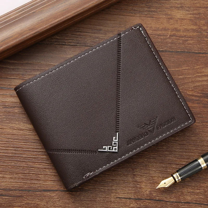 Lychee Texture Leather Card Clip Short Men'S Coin Purse Wallet Business-Style Cash Money Purse Multi Patchwork Card Slot Holder