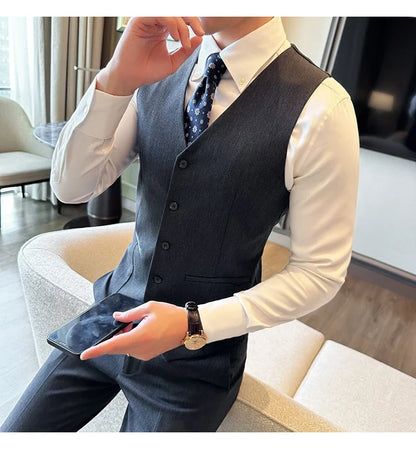 ( Vest + Pants) Men Luxury High Quality Business Suit Vest 2 pieces Formal Groom Wedding Dress Vest Set Fashion Club Clothing