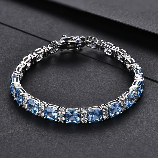 Bracelet en Argent 925 avec Spinelle Bleu Original Créé 1.0CT Bracelets Tennis pour Femmes Cadeau de Luxe Mariage Authentique