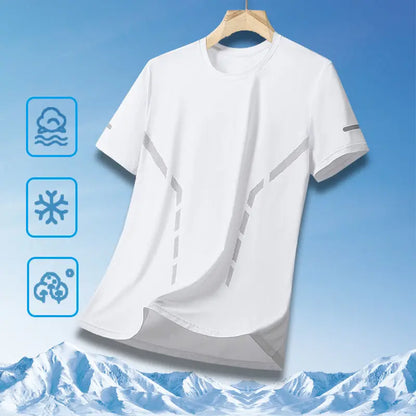 Ice Silk Men's T-Shirt Quick Dry Thin Short Sleeve Breathable Half Sleeve Large Size Casual Sporty Trendy round Neck Short Sl...