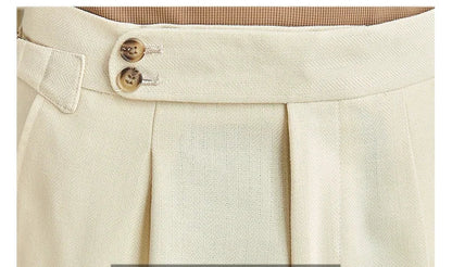 British Style Naples Men's High-end Linen Pants High Waist Straight Slim Fit Casual Trousers High Quality Solid Social Suit Pant