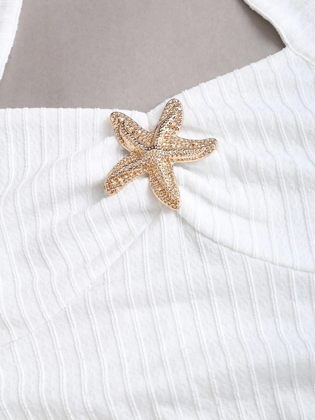White Halter Neck Mini Dress Women's Ruffled Starfish Embellished Summer Casual Evening Gown