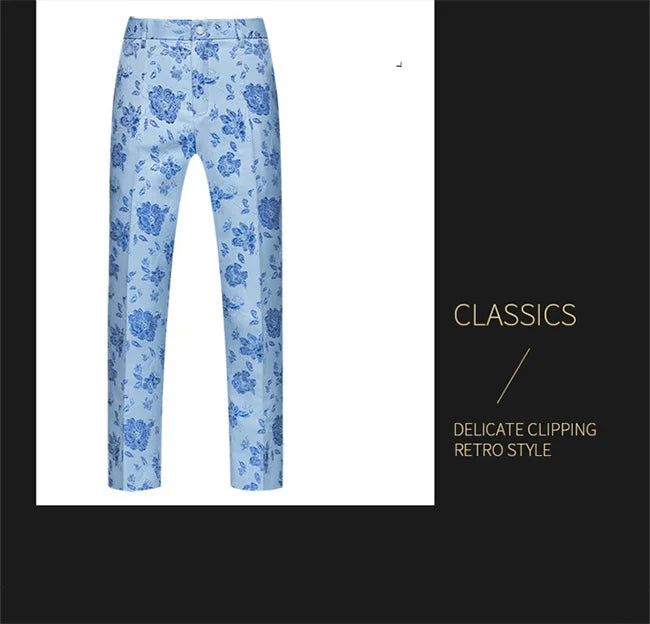 New Men Luxury Jacquard Suit Pants Fashion Wedding Party Groom Dress Trouser
