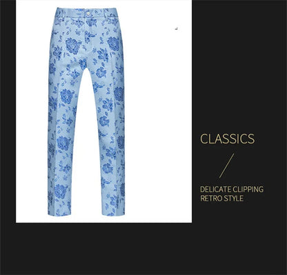 New Men Luxury Jacquard Suit Pants Fashion Wedding Party Groom Dress Trouser