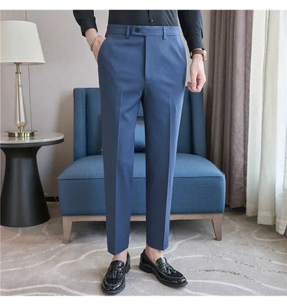British Style Pinstripe Slim Fit Suit Pant Men Business Casual Simple Dress Pants High Quality Social Wedding Party Trousers