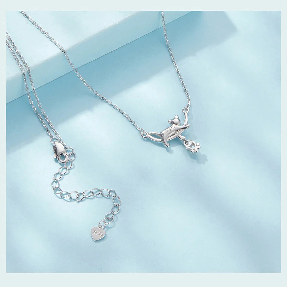 925 Sterling Silver Cat Necklace for Women - Cat Jewelry Gifts for Cat Lovers Fashion Birthday Graduation Gift SCN533