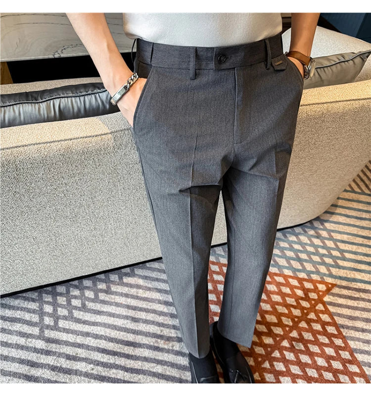High Quality Modal Acetate Elastic Waist Casual Pants 2026 Spring Summer New Men's Solid Color Slim Fit Business Suit Pants
