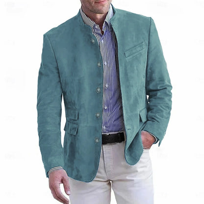 Autumn Winter Men'S Casual Blazer Jacket Stand Collar Long Sleeve Solid Color Single Breasted Button Fashion Jackets
