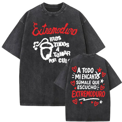 Rock Band EXTREMODURO Tour 2025 Vintage Washed T-shirt Men Women Fashion Hip Hop Street T Shirts Summer Loose Oversized T Shirt