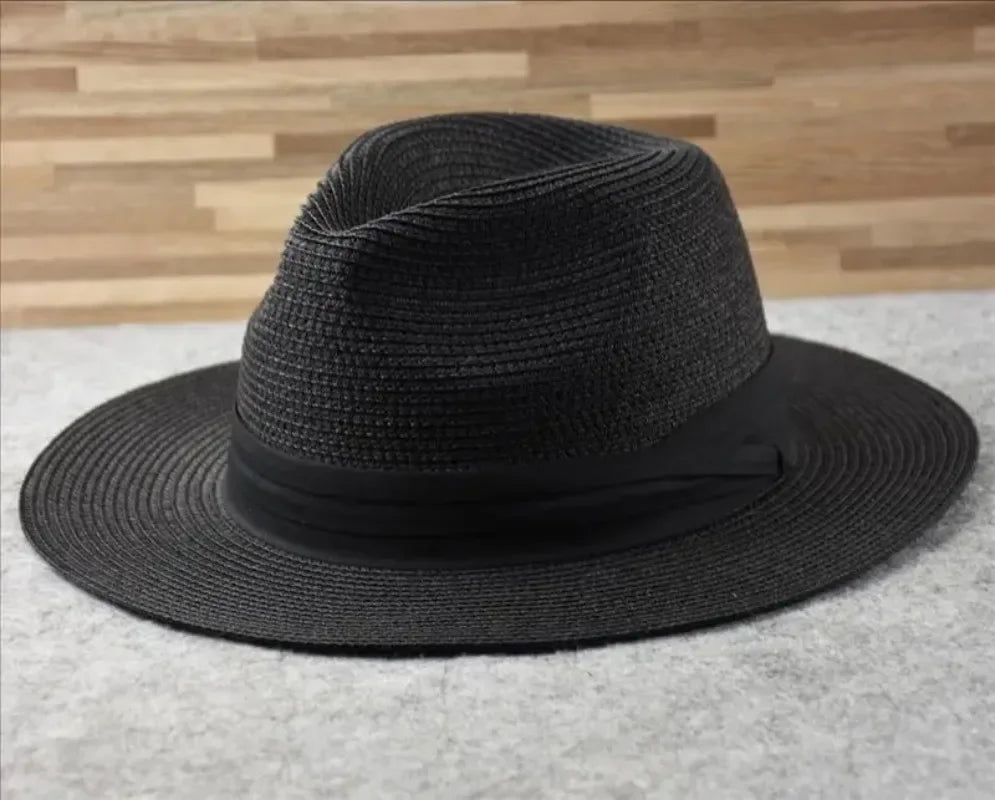 Unisex Panama Straw Hat Wide Brim Summer Beach Sun Protection Fedora Style - Sizes 55-57/58-60/61-64cm (Large/Plus)"