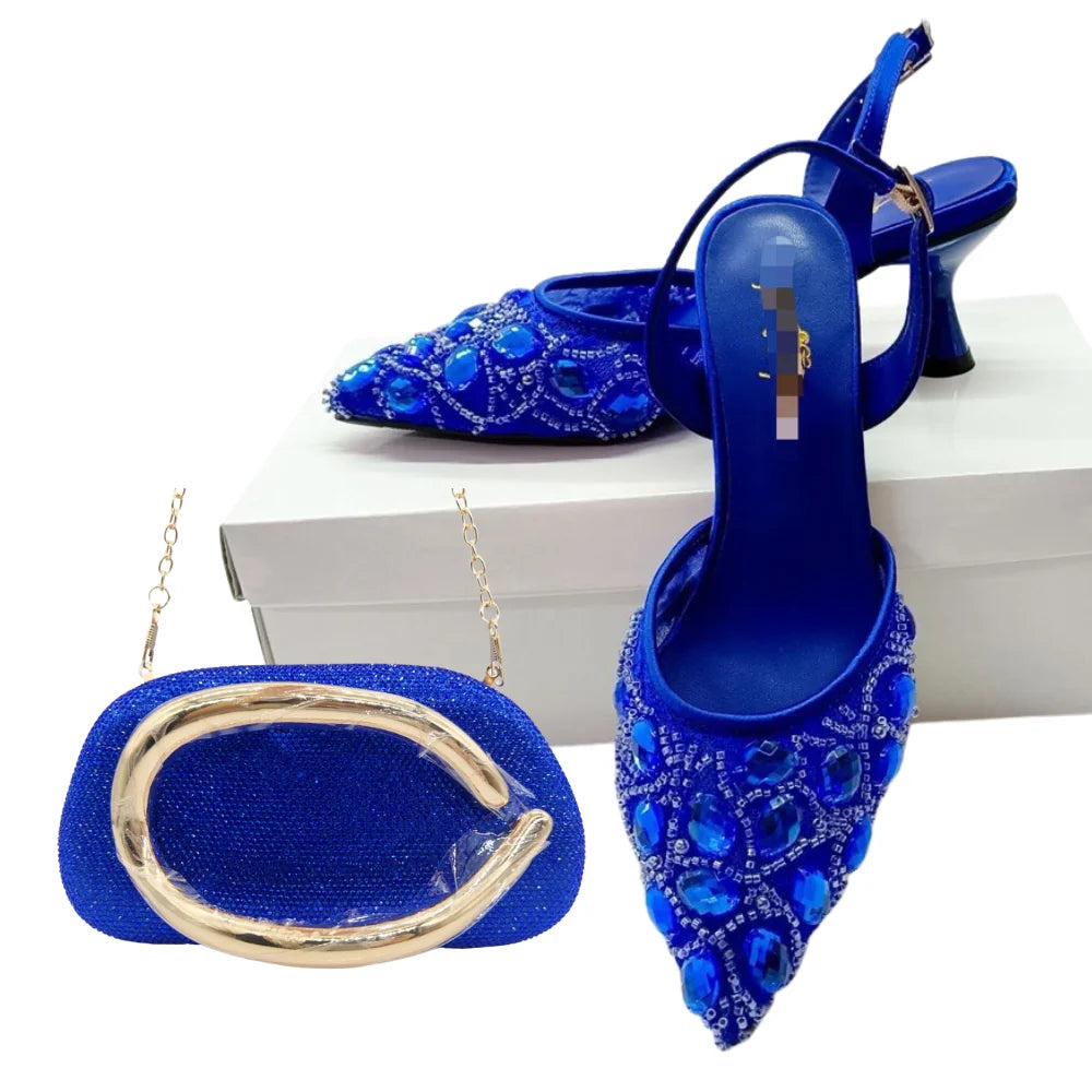 Women's Clutch Bag and Shoes Fairy Diamond High Heels Stylish Dress Shoes Pointed Toe Stiletto Heels Elegant Party Wedding Shoes
