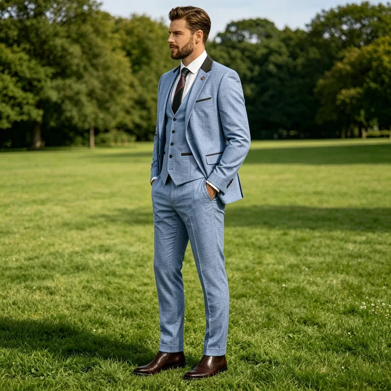 Men's Linen 3 Piece Suit Notch Lapel 2 Buttons Slim Fit Blazer Vest Pants Set Breathable Lightweight For Groom Business Casual