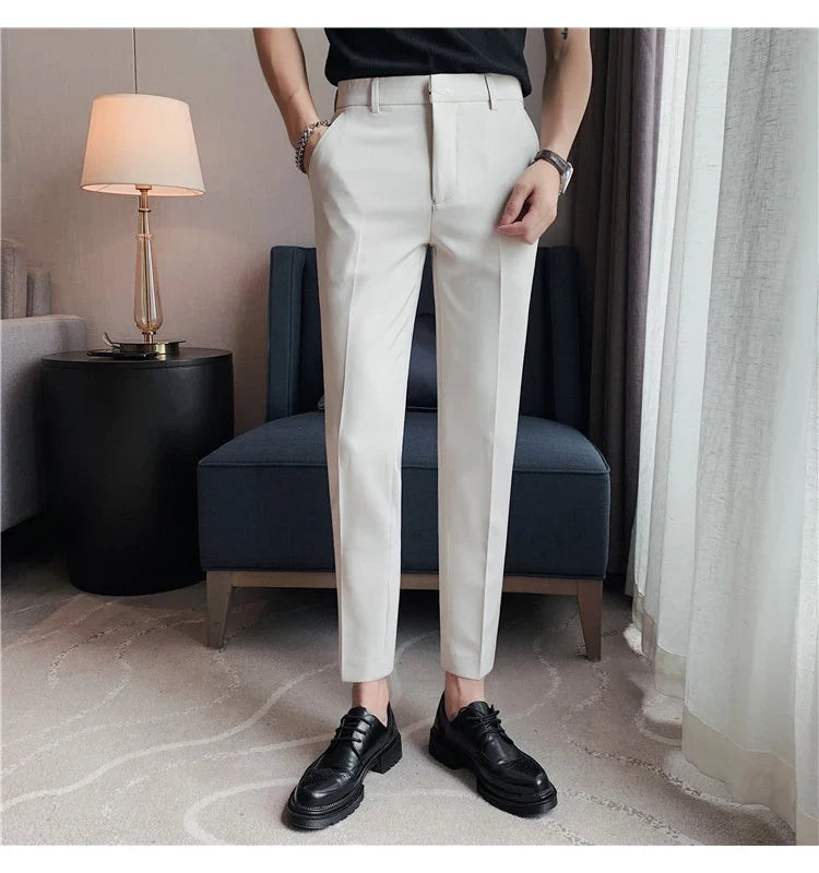 High Quality British Style Business Casual Pants Men's Spring Summer Solid Color Slim Fit Formal Wear Suit Pants Men Clothing