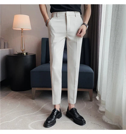 High Quality British Style Business Casual Pants Men's Spring Summer Solid Color Slim Fit Formal Wear Suit Pants Men Clothing