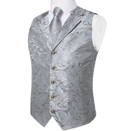 Men's Vest Tie Set Paisley Tuxedo Suit Waistcoat and Necktie Hankerchief Cufflinks for Wedding Party Groom Clothing