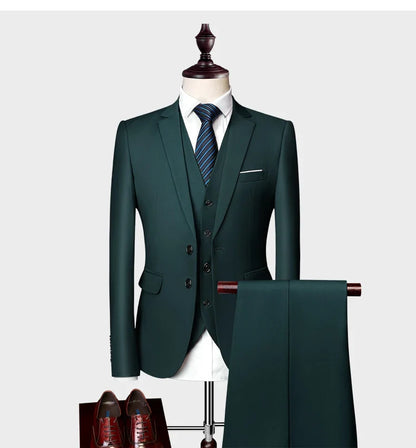 Men's Business Casual Suit for Weddings, Genuine Blazer, Vest and Pants, Big & Tall,Slim Fit Waistcoat, Dress Trousers, US Size