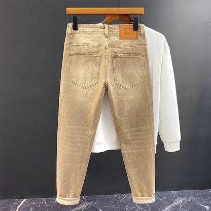 Elegant Slim Fit Men's Jeans Casual Khaki Straight Leg Elastic Fashionable City Style Summer Denim Pants Youth Wear