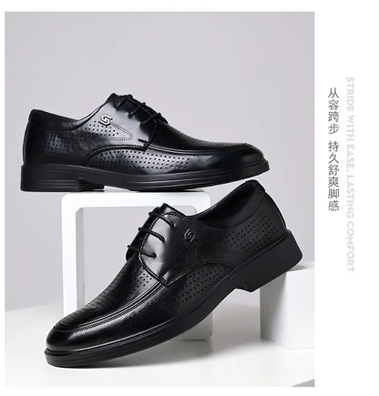 Summer New Hallow Leather Shoes for Men Solid Color Lace Fashion Business Casual Shoe Male Breathable Dress Elegant Shoes Man
