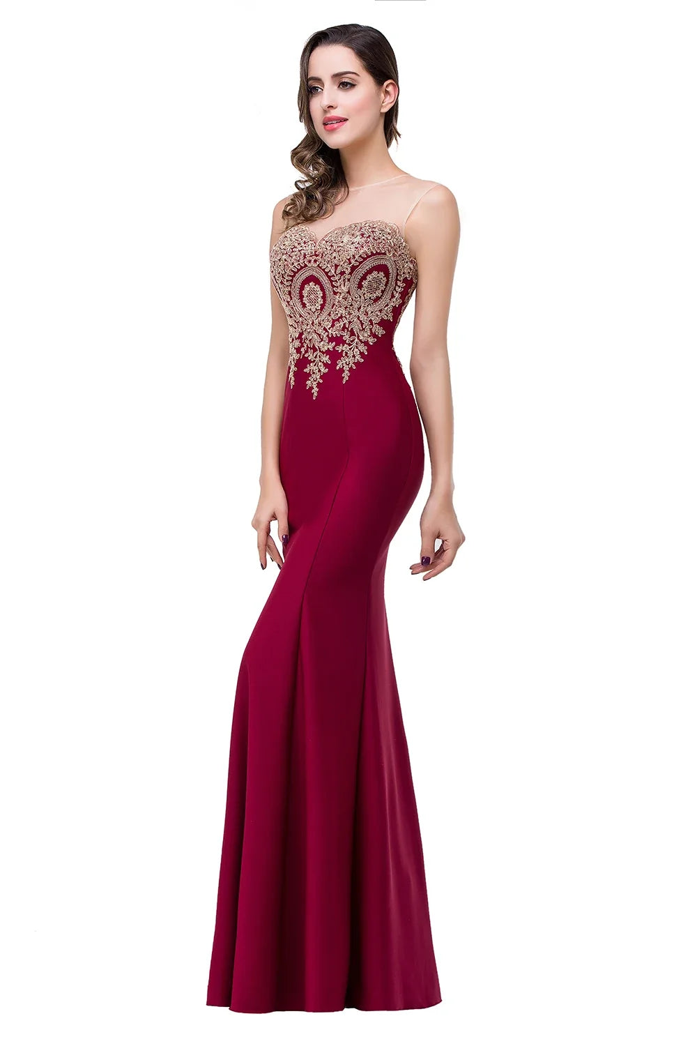 Elegant Mermaid Evening Dress Women Golden Appliques Lace Royal Blue Sweetheart Illusion Wedding Party Prom Gowns Robe de Soiree