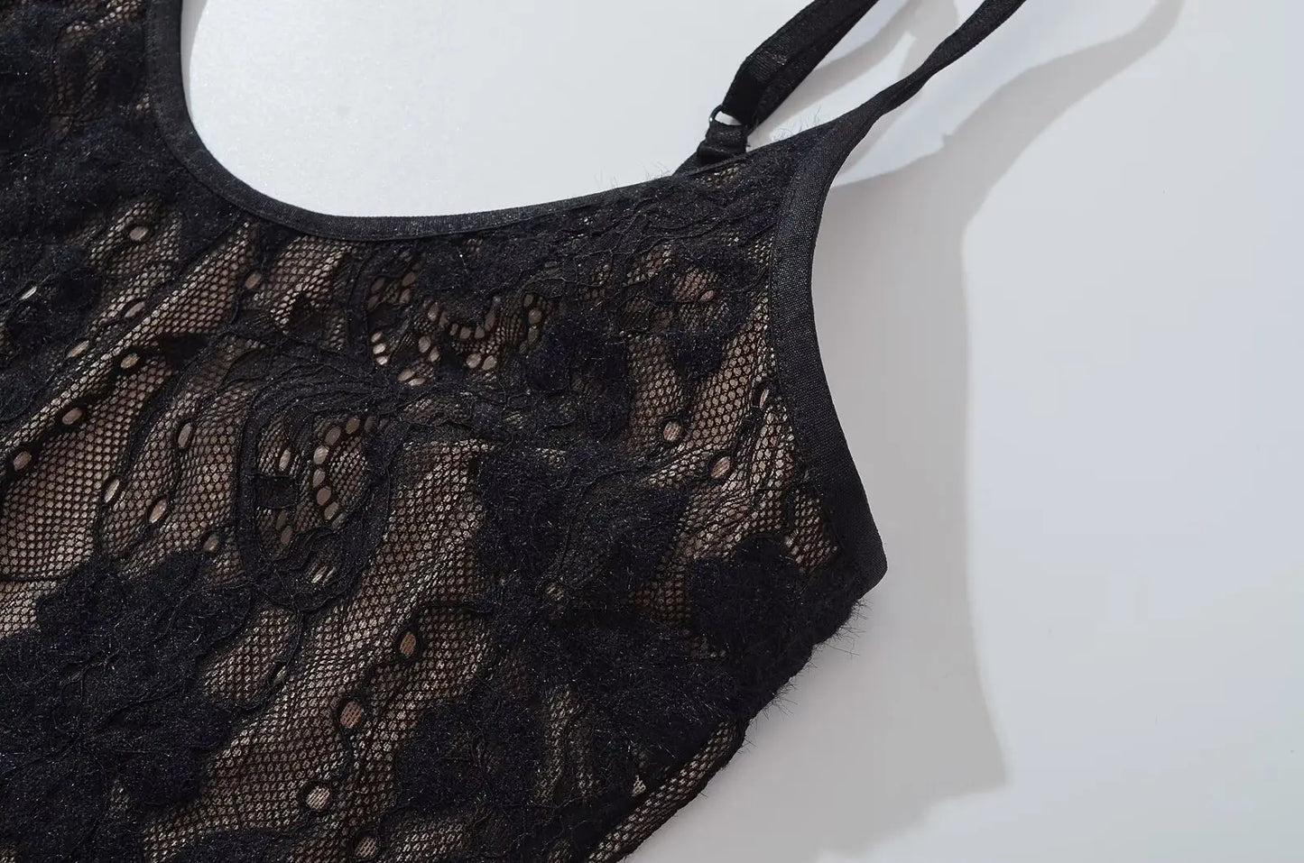 Sexy See Through Lace With Lining Backless Spaghetti Strap Bodysuit Woman Sling Tight Short Jumpsuit Slim Fit Rompers Playsuits