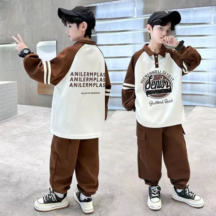 Printing Sweatshirt Set Children's Suit for Boy Child Autumn Winter Costume Clothing From 8 12 Years Outdoor Clothes Kids Boy's