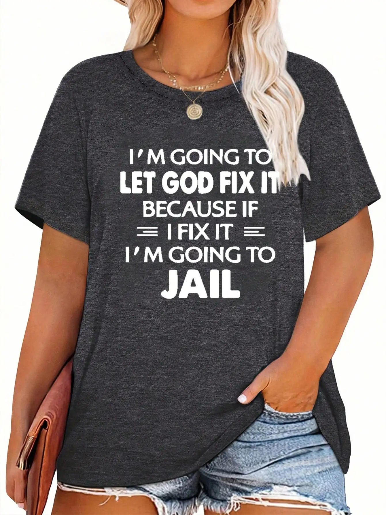 Large Size Women's Slogan Printed Round Neck Loose Short-Sleeved Casual T-Shirt, Suitable for Daily Commuting and Shopping