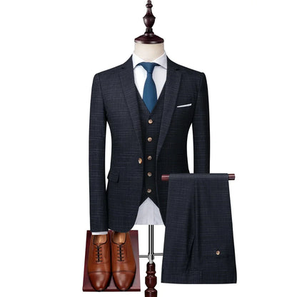 Men's Slim-fit 3-Piece Wedding Groom's Suit Vest Trousers High-end Fabric Double & Single Buckle Options M-4XL 2025