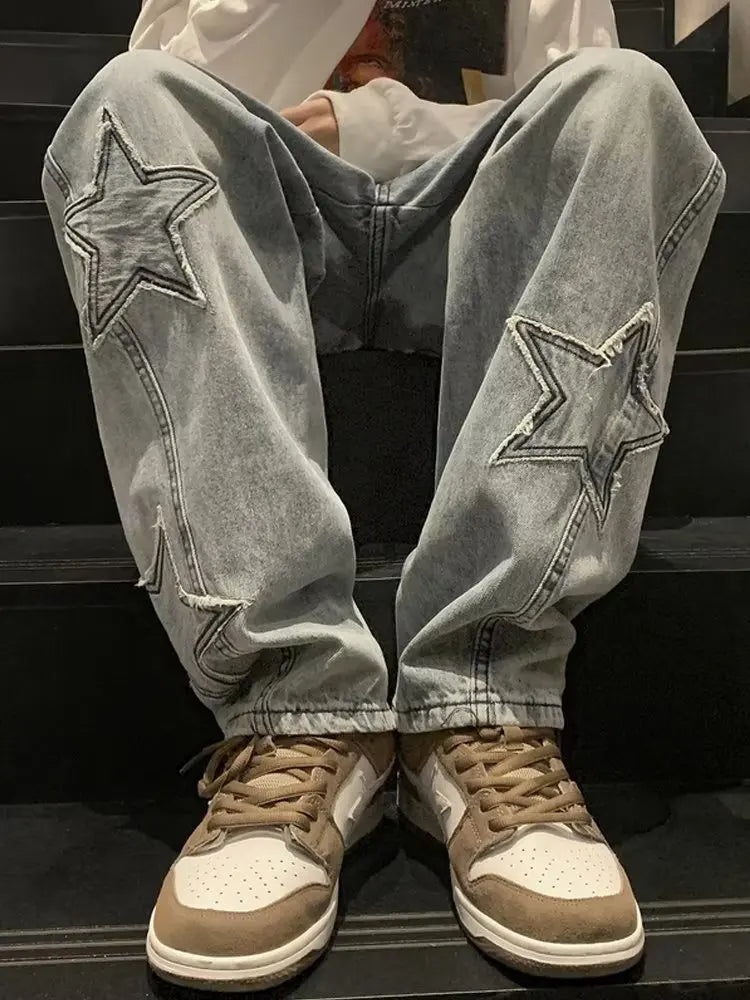 Korean Retro Mens Jeans High Quality Loose Straight Leg Jeans Wide Leg Pants Autumn Casual Pants Streetwear