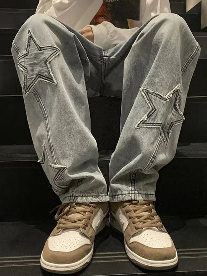 Korean Retro Mens Jeans High Quality Loose Straight Leg Jeans Wide Leg Pants Autumn Casual Pants Streetwear