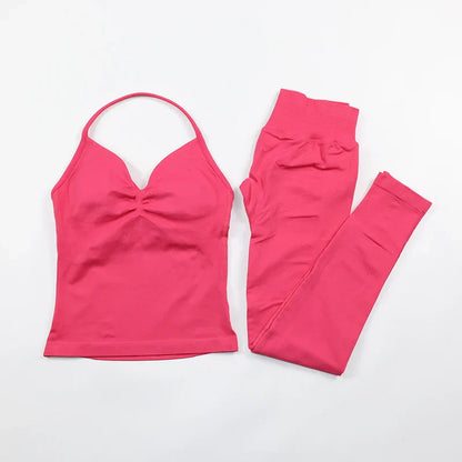 Fitness Leggings Set Women Seamless Yoga Set Fitness Clothing Scrunch Bum Gym Legging Padded Tank Top Workout Outfits Sportswear