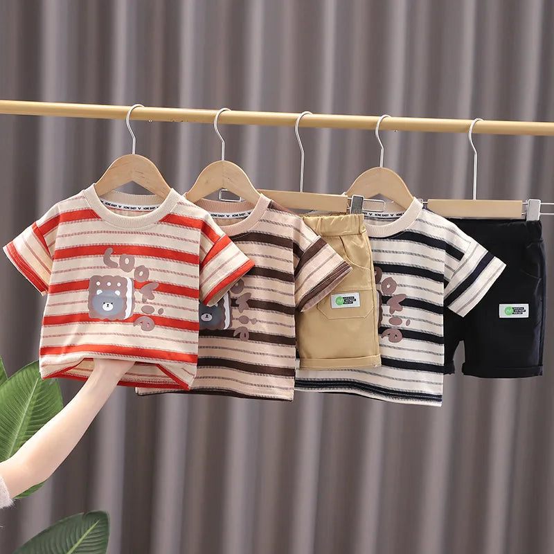 New Summer Baby Boys Clothes Suit Children Girls Casual Striped T-Shirt Shorts 2Pcs/Sets Toddler Cotton Costume Kids Tracksuits