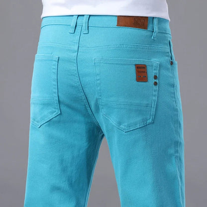 Slim Elastic Jeans Men's Colorful Fashion Korean Pants Spring Autumn Soft Comfortable Casual Straight Denim Trousers Streetwear