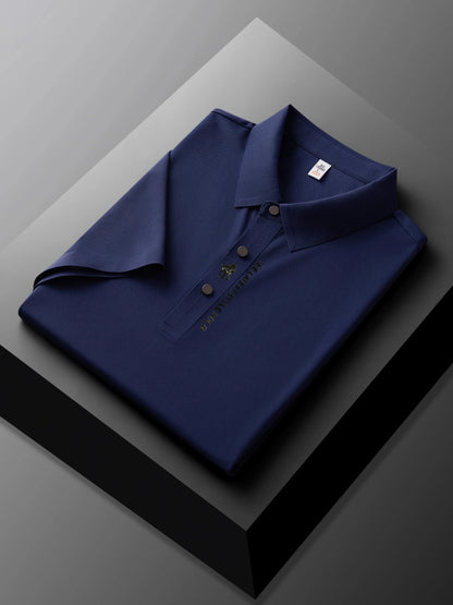 High quality silk breathable short sleeve POLO shirt men's lapel top 2024 summer new light luxury brand printed casual T-shirt