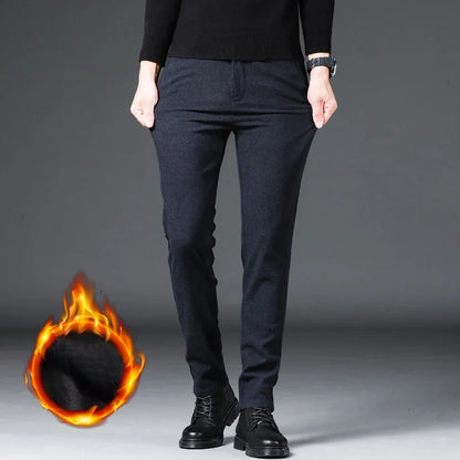 Fashion Men Thermal Fleece Casual Pants Winter Thick Straight Slim Velvet Trousers Brand Clothing Korean Male Pants Size 28-38